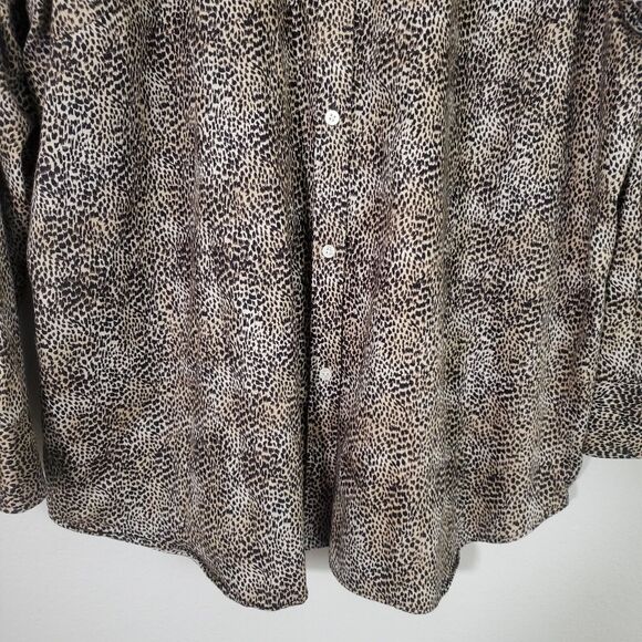 Chaps Women's Top 2X Brown Cheetah Print Button Up Classic Business No Iron - Picture 3 of 10